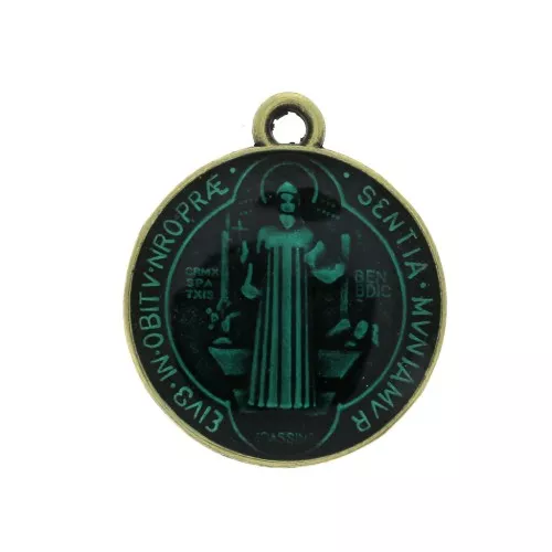 Medallón redondo de zamac & resina epóxi religiosos 23x20 mm Bronce/Verde x1