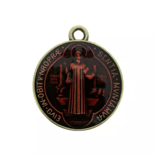 Medallón redondo de zamac & resina epóxi religiosos 23x20 mm - Bronce/Rojo x1
