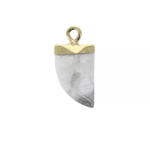 Mini colgante diente de tiburón imitación piedra gema 20 mm Howlite / Dorado x1