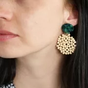 Entrepieza/Colgante rombo de cuentas de madera 34 mm para hacer joyas x1