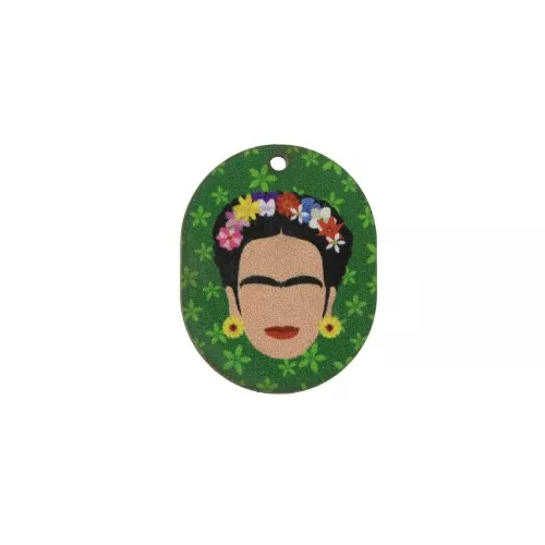 Colgante ovalado Mexicaine de madera tintado 30x24mm - Verde/Blanco x1