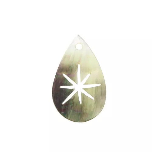 Colgante gota calado estrella de Nácar - 29x17 mm para hacer joyas x2