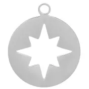 Dije redondo calado estrella 14 mm De Acero Inox para hacer joyas x1
