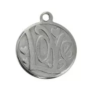 Dije medalla redondo Love 15x14 mm De Acero Inox para hacer joyas x1