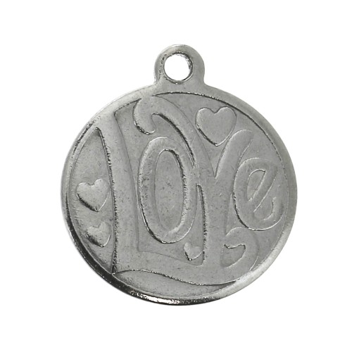 Dije medalla redondo Love 15x14 mm De Acero Inox para hacer joyas x1