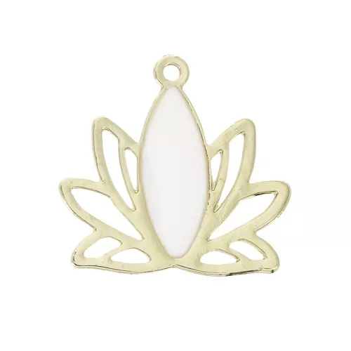 Colgantes Flor de loto de latón y resina epóxi 15x16 mm Dorado / Blanco x4