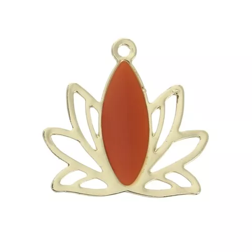 Colgantes Flor de loto de latón y resina epóxi 15x16 mm Dorado / Terracotta x4