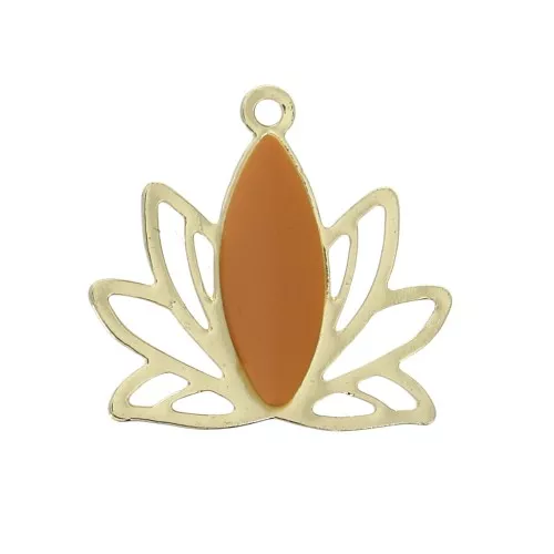 Colgantes Flor de loto de latón y resina epóxi 15x16 mm Dorado / Mostaza x4