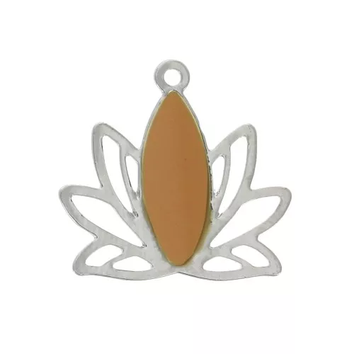 Colgantes Flor de loto de latón y resina epóxi 15x16 mm Plateado / Mostaza x4