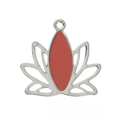 Colgantes Flor de loto de latón y resina epóxi 15x16 mm Plateado / Coral x4