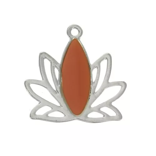 Colgantes Flor de loto de latón y resina epóxi 15x16 mm Plateado / Terracotta x4