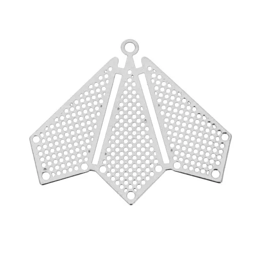 Colgante entrepieza calado multifilas - forma abanico 22x26 mm - Plateado x1
