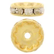 Perla rondel Strass 12 mm dorado/Crystal  x1