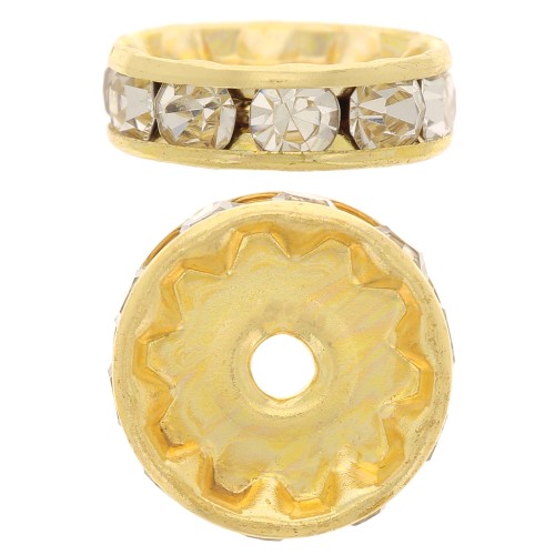 Perla rondel Strass 12 mm dorado/Crystal x1