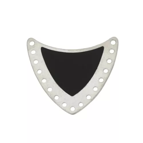 Entrepieza escudo multi-agujeros de latón & resina epoxi 25x27mm Plateado/Negro x1