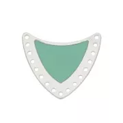 Entrepieza escudo multi-agujeros de latón & resina epoxi 25x27mm Plateado/Mint x1