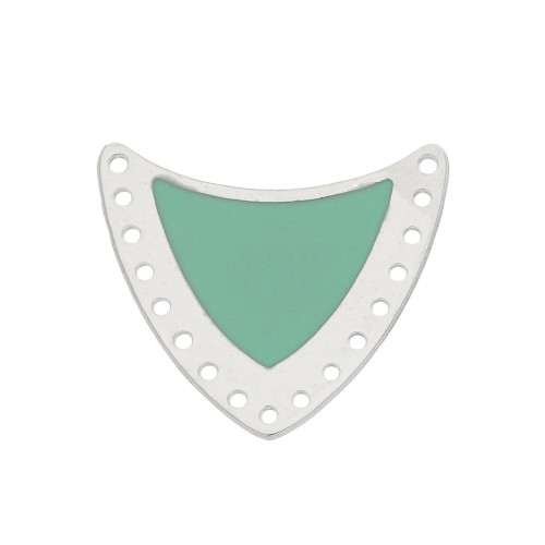 Entrepieza escudo multi-agujeros de latón & resina epoxi 25x27mm Plateado/Mint x1