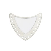 Entrepieza escudo multi-agujeros de latón & resina epoxi 25x27mm Plateado/Blanco x1|raw }}