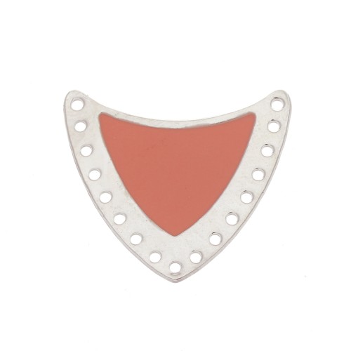 Entrepieza escudo multi-agujeros de latón & resina epoxi 25x27mm Plateado/Rosa x1