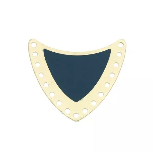 Entrepieza escudo multi-agujeros de latón & resina epoxi 25x27mm Dorado/Pétrol x1