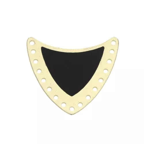 Entrepieza escudo multi-agujeros de latón & resina epoxi 25x27mm Dorado/Negro x1