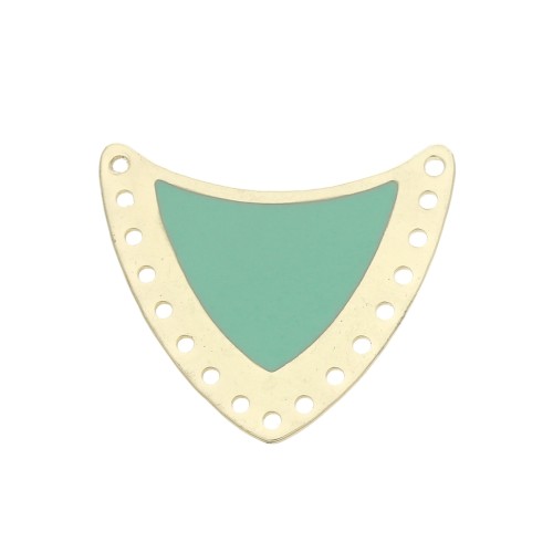 Entrepieza escudo multi-agujeros de latón & resina epoxi 25x27mm Dorado/Mint x1