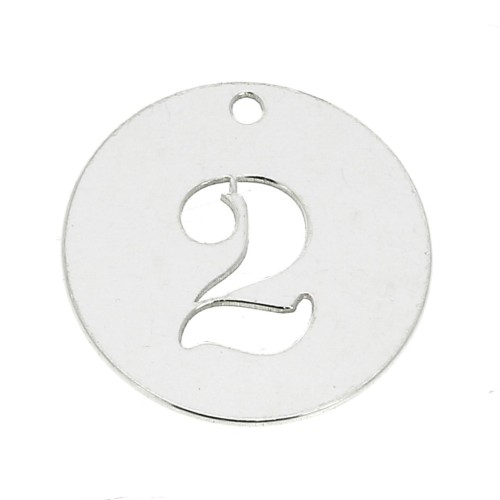 Dije redondo Cifra 2 - 12 mm de Plata Ley 925 espesor 0,4 mm