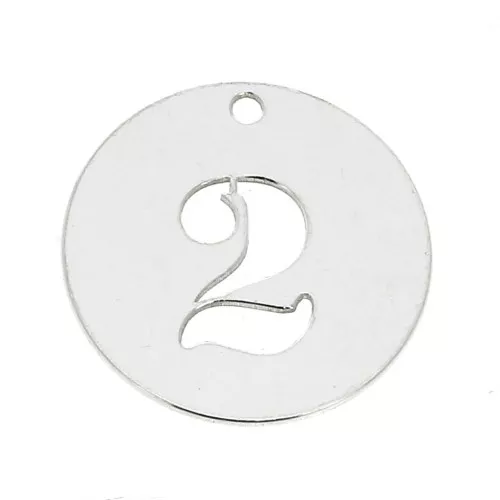 Dije redondo Cifra 2 - 12 mm de Plata Ley 925 espesor 0,4 mm