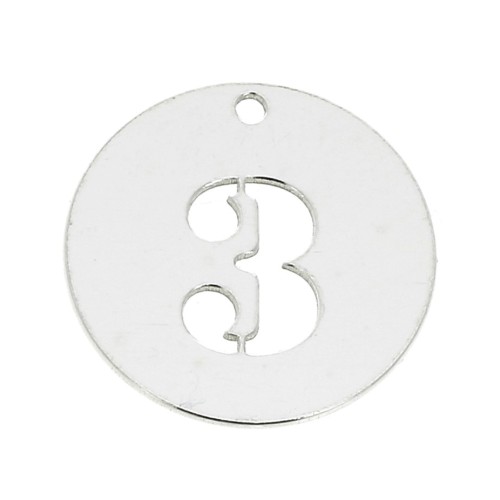 Dije redondo Cifra 3 - 12 mm de Plata Ley 925 espesor 0,4 mm x1