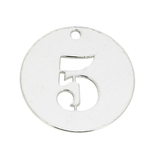 Dije redondo Cifra 5 - 12 mm de Plata Ley 925 espesor 0,4 mm