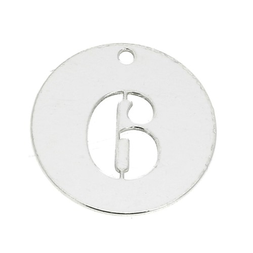 Dije redondo Cifra 6 - 12 mm de Plata Ley 925 espesor 0,4 mm x1
