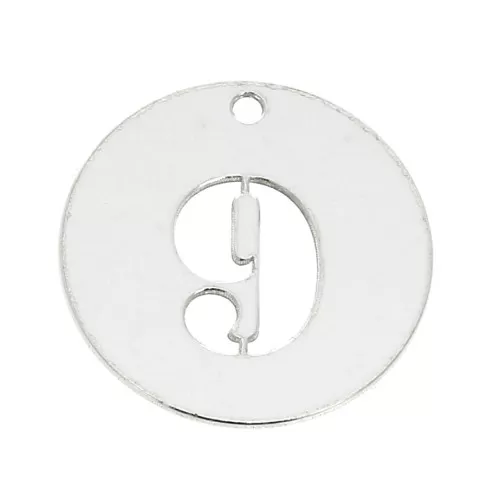 Dije redondo Cifra 9 - 12 mm de Plata Ley 925 espesor 0,4 mm x1