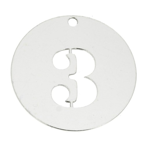 Dije redondo Cifra 3 - 20 mm de Plata Ley 925 espesor 0,4 mm x1