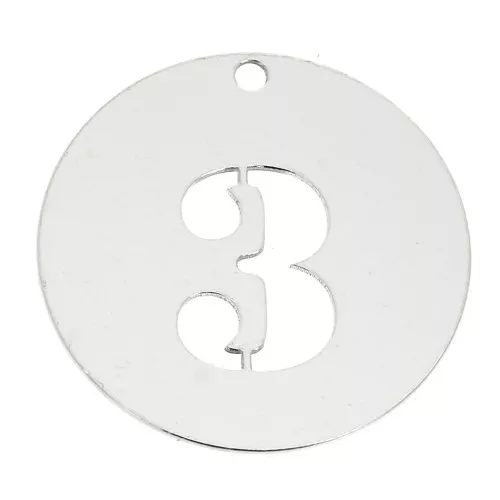 Dije redondo Cifra 3 - 20 mm de Plata Ley 925 espesor 0,4 mm x1