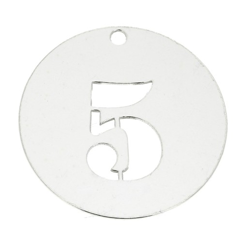 Dije redondo Cifra 5 - 20 mm de Plata Ley 925 espesor 0,4 mm x 1
