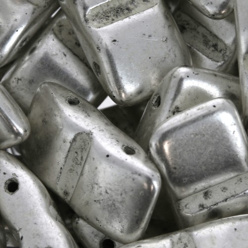 Cuentas de vidrio checas Carrier Bead Groove 2 agujeros 9 x 17 mm Plateado x 10