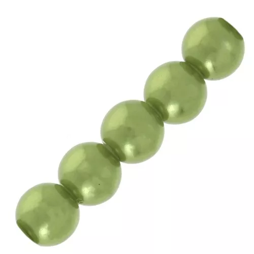 Cuentas redondas nacaradas ligeras de resina 6 mm Verde Olive x15