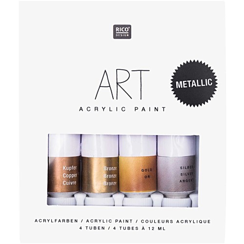 Surtido de 4 pinturas acrílicas de 12 ml - Art par Rico Design - Metallic x1