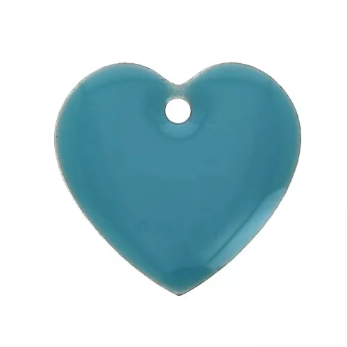 Dijes corazones de metal y resina epoxi 15 mm Turquesa x4