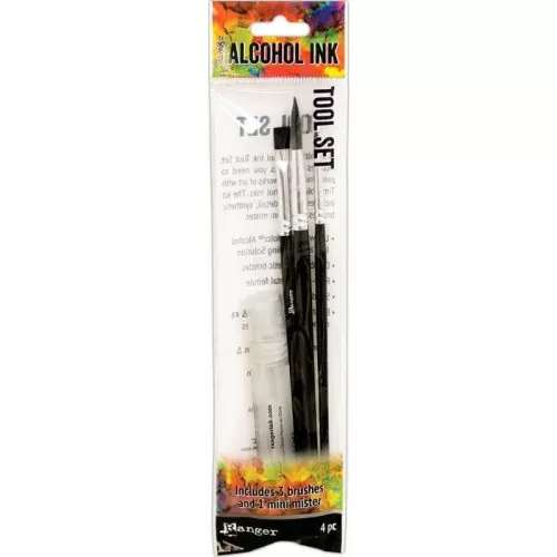 Surtido de 3 pinceles + 1 mini vaporizador para tintas alcool Tim Holtz Ranger x1