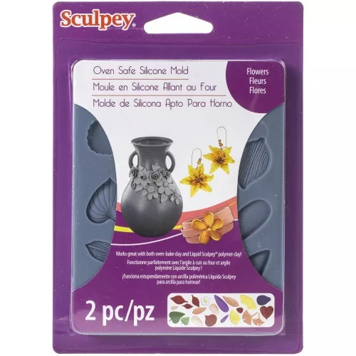 Molde de silicono Sculpey para hacer joyeria Flores y hojas x1