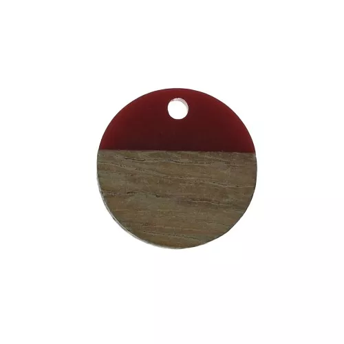 Colgante redondo de resina imitación madera 15 mm - Rojo / Marrón x1