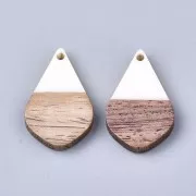 Colgante gota de resina de imitación madera 28x18 mm Marfil/ Marrón x1