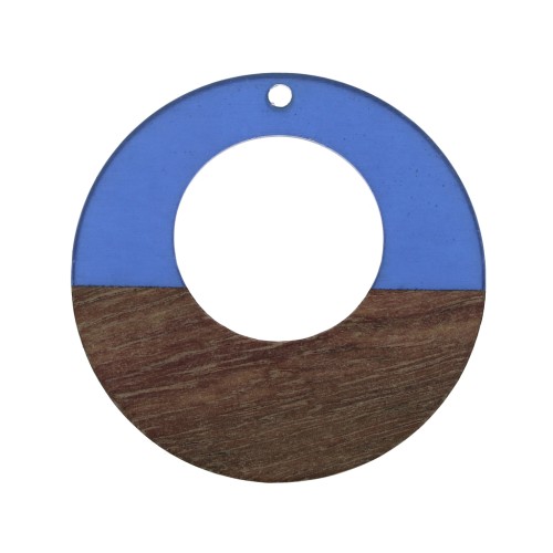 Colgante redondo - pendientes de resina de imitación madera 38 mm Azul/Marrón x1