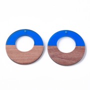 Colgante redondo - pendientes de resina de imitación madera 38 mm Azul/Marrón x1