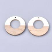 Colgante redondo - pendientes de resina de imitación madera 38mm Marfil/Marrón x1