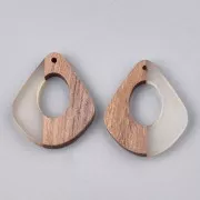 Colgante gota calado de resina de imitación madera 32.5x27 mm Transparent/Marrónx1