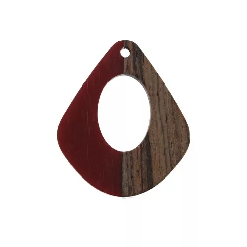 Colgante gota calado de resina de imitación madera 32.5x27 mm Rojo/Marrón x1