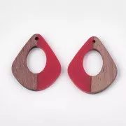 Colgante gota calado de resina de imitación madera 32.5x27 mm Rojo/Marrón x1