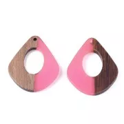 Colgante gota calado de resina de imitación madera 32.5x27 mm Rosa/Marrón x1